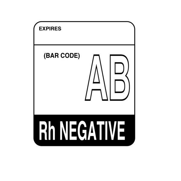 Label, AB Rh Negative 2" x 1-5/8" White w/Black